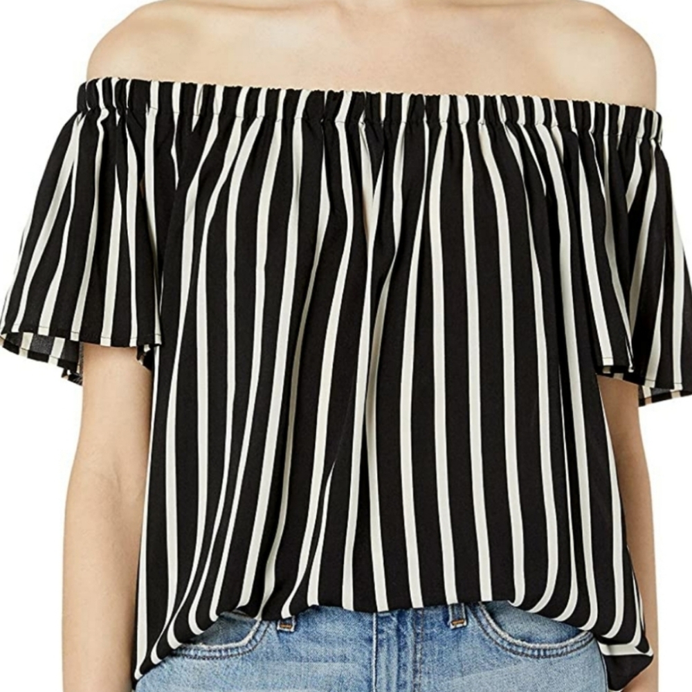 French Connection black and white striped off shoulder blouse Size Large